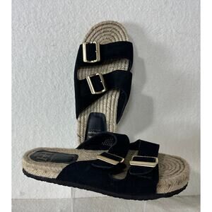 Haute Hippie Black Double Gold Buckle Slide Size 10 NWOT Bohochic Eurosummer